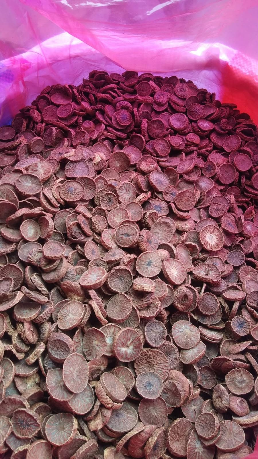 Prepared dried areca nut slices in storage